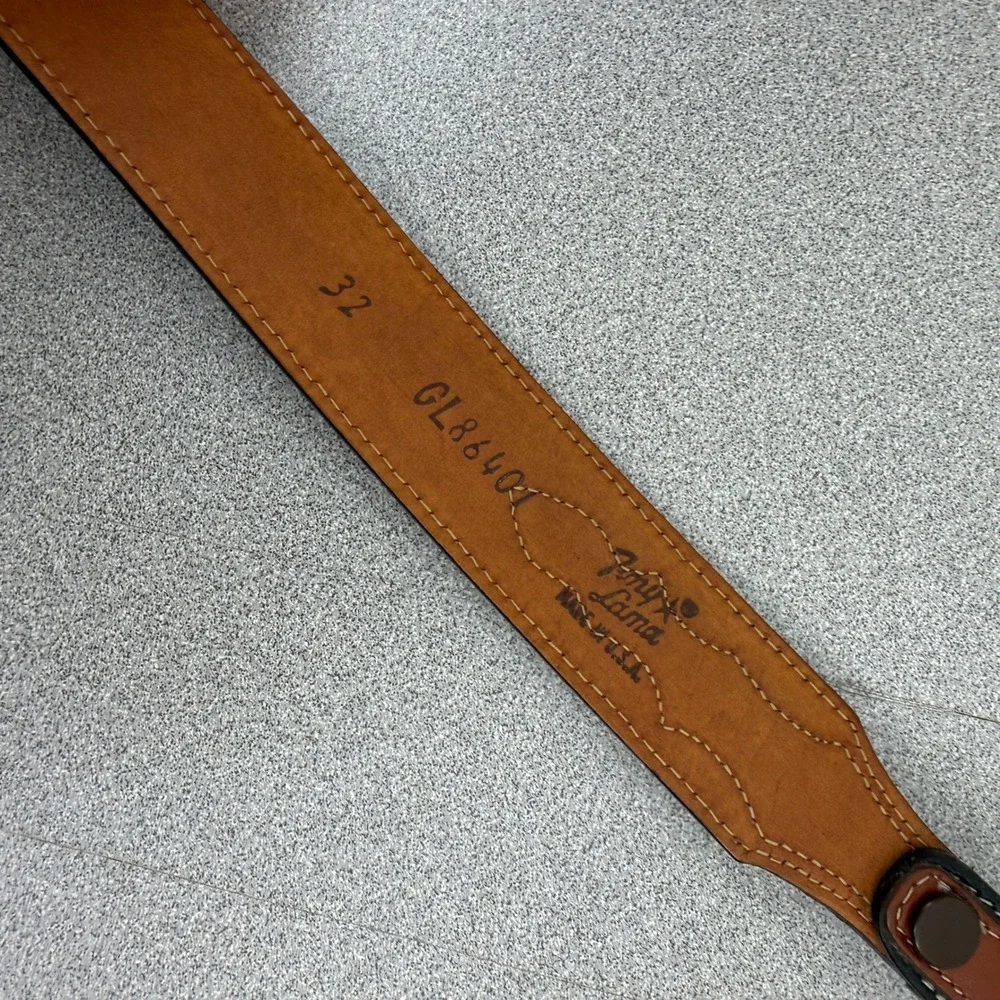 Vtg Tony Lama Belt Mens 32 Black Brown Western Sterling Overlay Engraved Leather